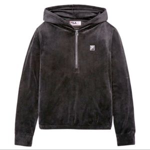 Fila Black Velour Quarter Zip Hoodie